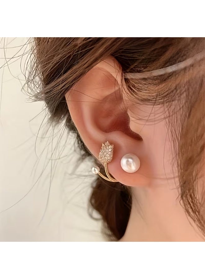 Ucanbe Tulip Pearl Stud Earrings | S925 Sterling Silver Needle | Elegant & Versatile for Women - Image 5